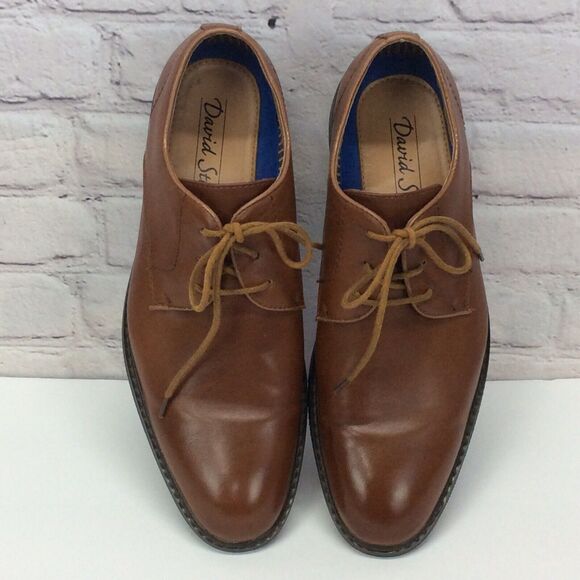 David Stone Oxford Shoes Men's Sz 10 Brown Lace Up Business Casual Vegan Leather - Picture 2 of 11